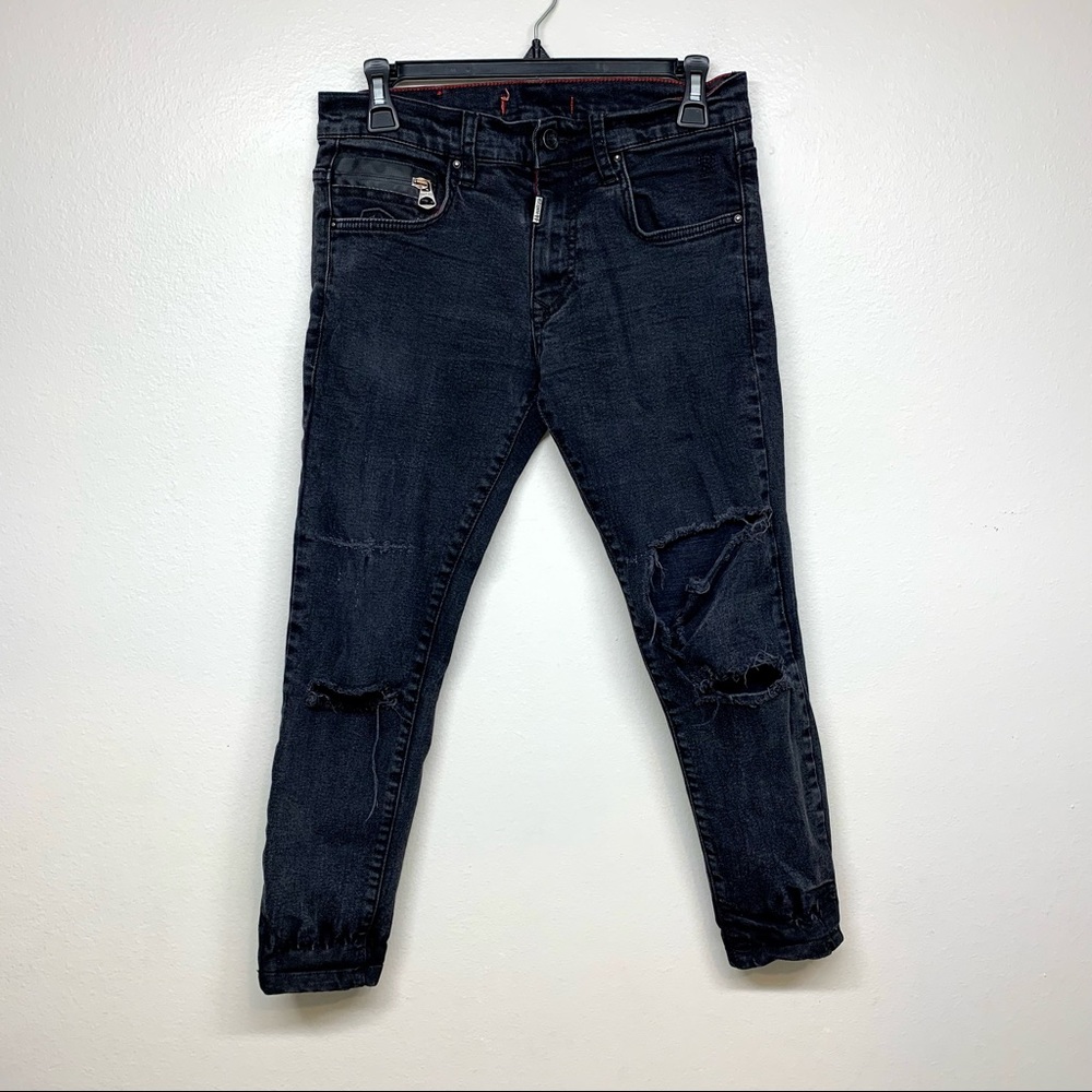 RNT23 Womens Jeans Distressed Black Denim Size 28